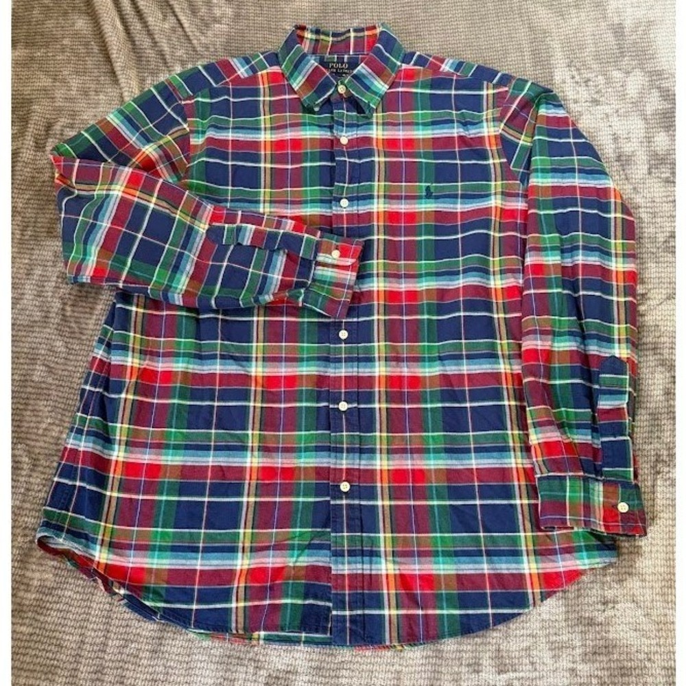Polo Ralph Lauren Mens XL Classic Fit Plaid Button Down Shirt Multi Color Cotton
